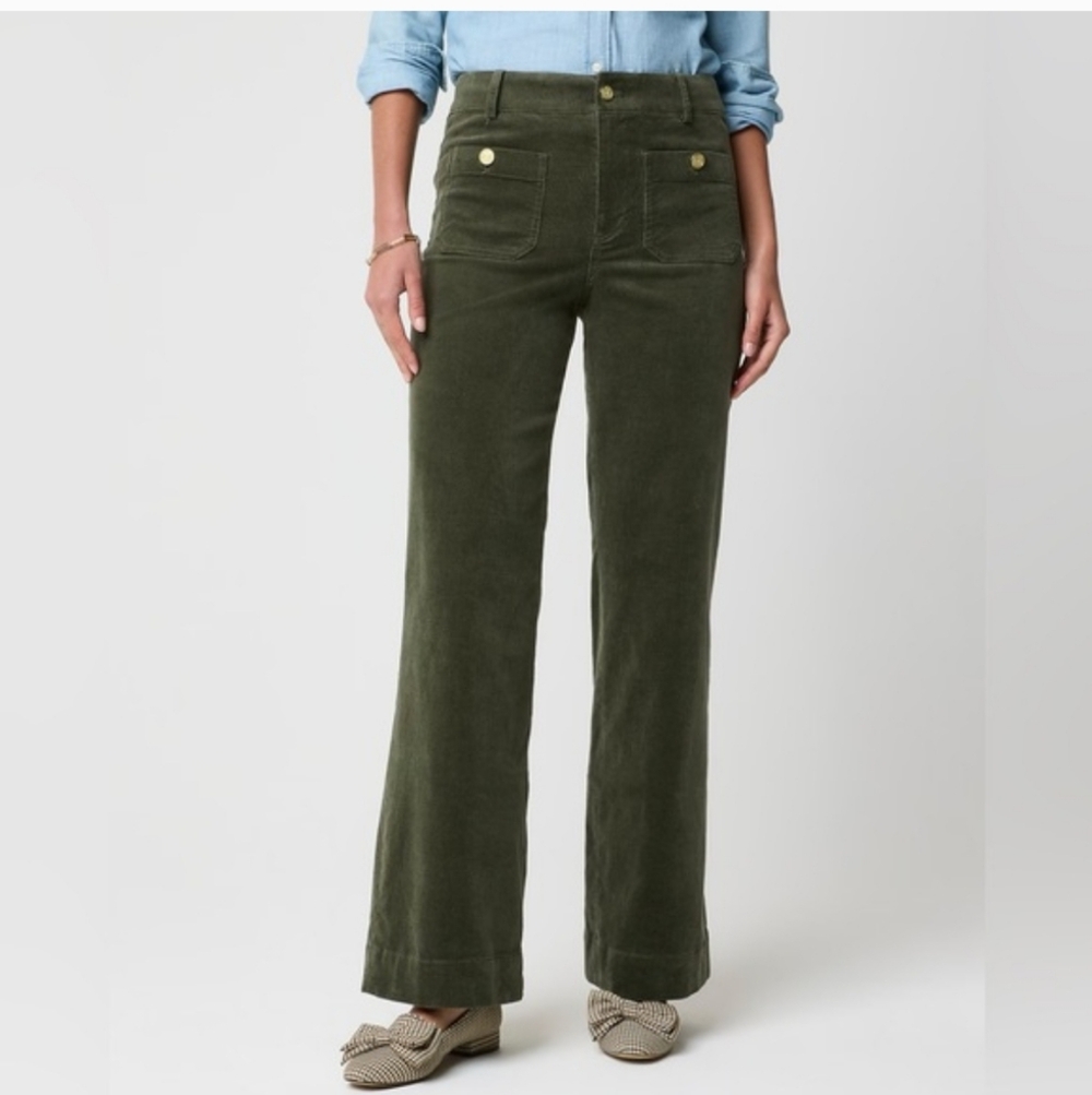 J. Crew Spanish Moss Green Corduroy Lizzie Patch Pocket Wide Leg Pants Size 26P